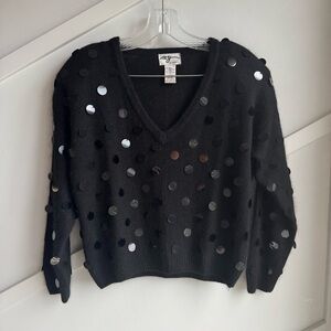 Ming Wang Black V-Neck Silk Angora Sweater with Sequins Vintage 80s Black size S